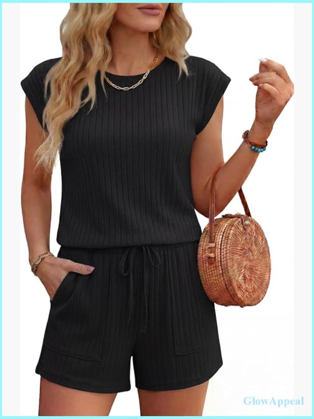 Women's Summer Cap Sleeve Crewneck Romper with Pockets S-XXL